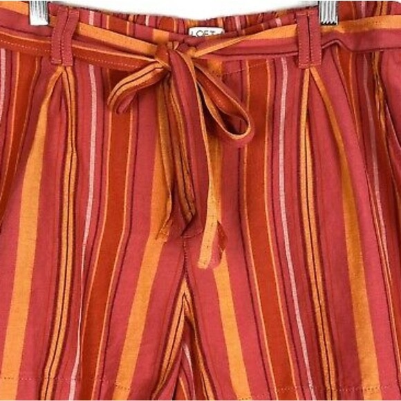 LOFT Womens Orange Striped Linen Blend High Waist Shorts Large‎ Tie Belt Pockets - Picture 3 of 7